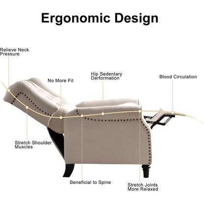 Pushback Recliner Chair, Fabric Armchair Push Back Recliner with Rivet Decoration, Single Sofa Accent Chair