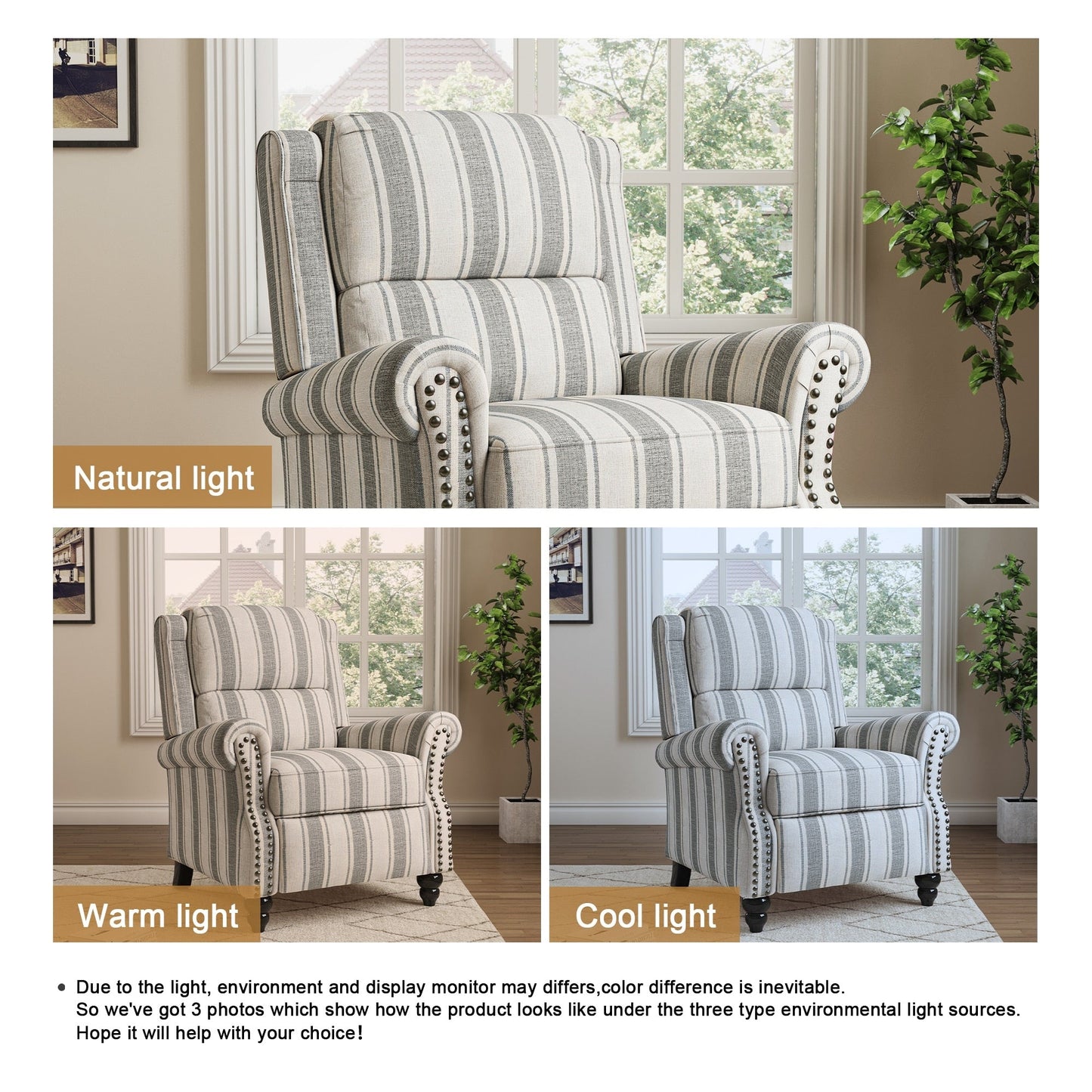 Manual Pushback Recliner Chairs with Nailhead Trim