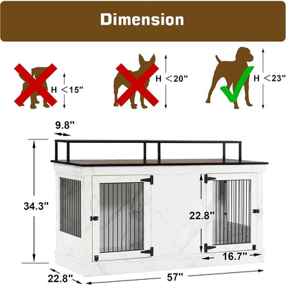 Mcombo Large Dog Crate Furniture TV Stand,Wooden Dog Kennel with Double Doors 1861