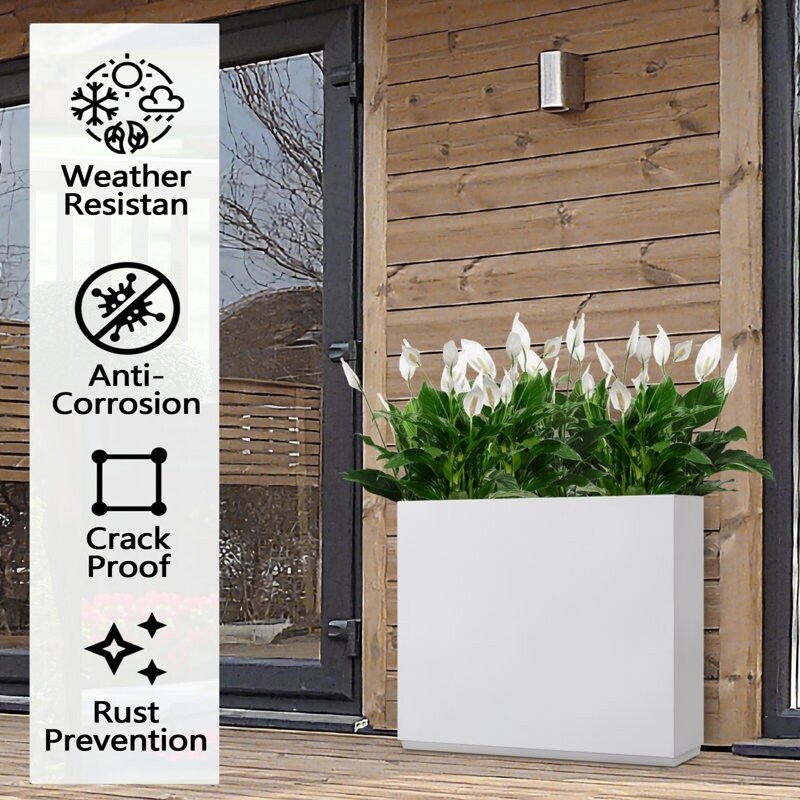 Metallic Heavy Planter for Outdoor Plants, 38Lx10Wx30H Inches Tall and Long Metal Divider Planter Box - 38x30x10