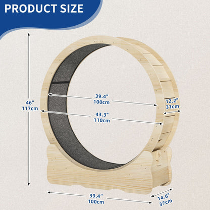 Moasis 43.3 inch Wood Large Cat Treadmill Exercise Running Wheel with Carpeted Runway