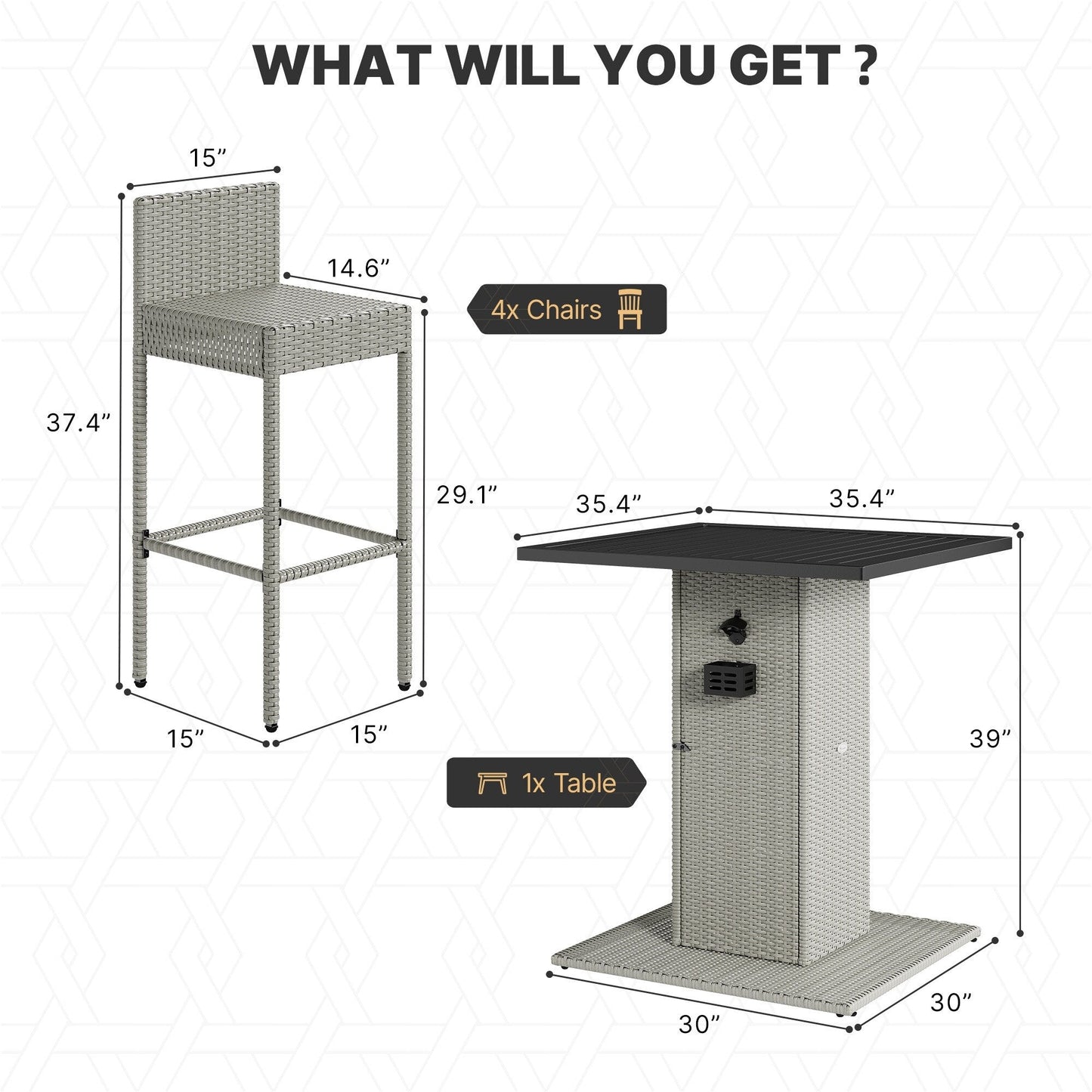 Moasis 5-Piece Outdoor Furniture Wicker Bar Set - 5 PCS