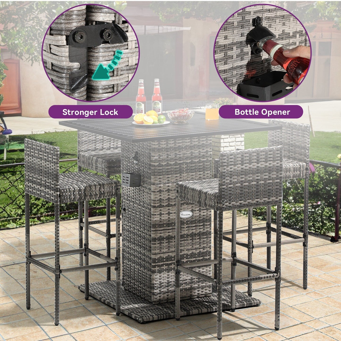 Moasis 5-Piece Outdoor Furniture Wicker Bar Set - 5 PCS