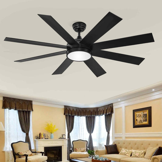 Moasis Matte Black 60-in 8-Blade Ceiling Fan with LED Light and Remote Control - 60
