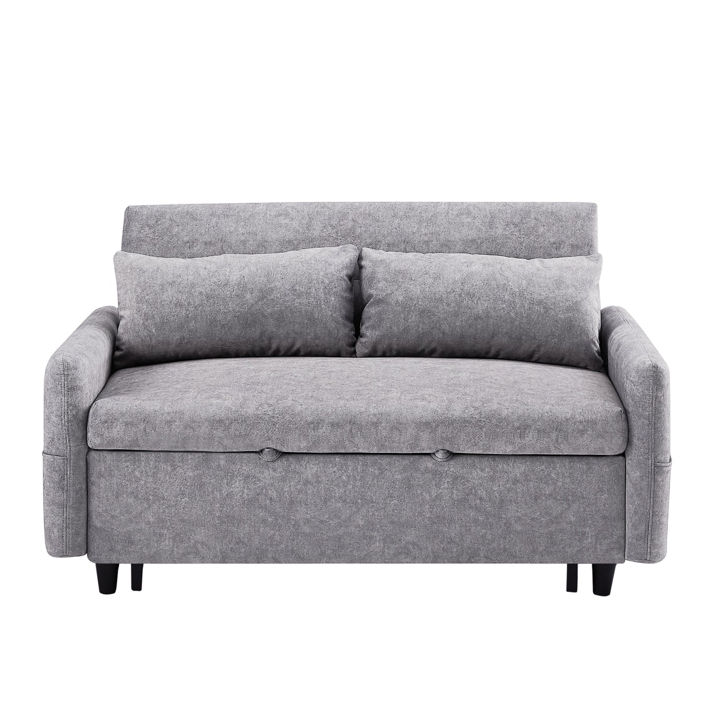 Modern 2 Seat Couch, Microfiber Pull Out Sleep Sofa Bed wih Adjsutable Backrest, Storage Pockets, 2 Soft Pillows, USB Ports