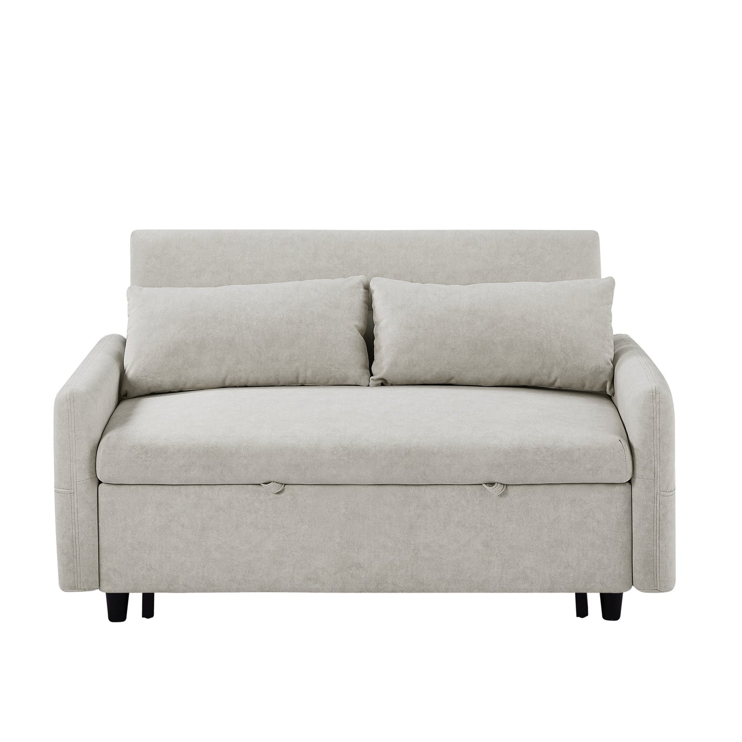 Modern 2 Seat Couch, Microfiber Pull Out Sleep Sofa Bed wih Adjsutable Backrest, Storage Pockets, 2 Soft Pillows, USB Ports