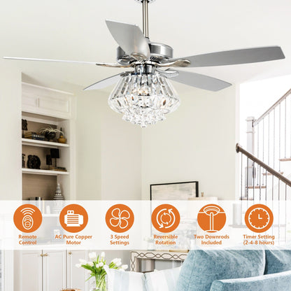 Modern Chrome 52-inch Crystal Chandelier Ceiling Fan with Remote