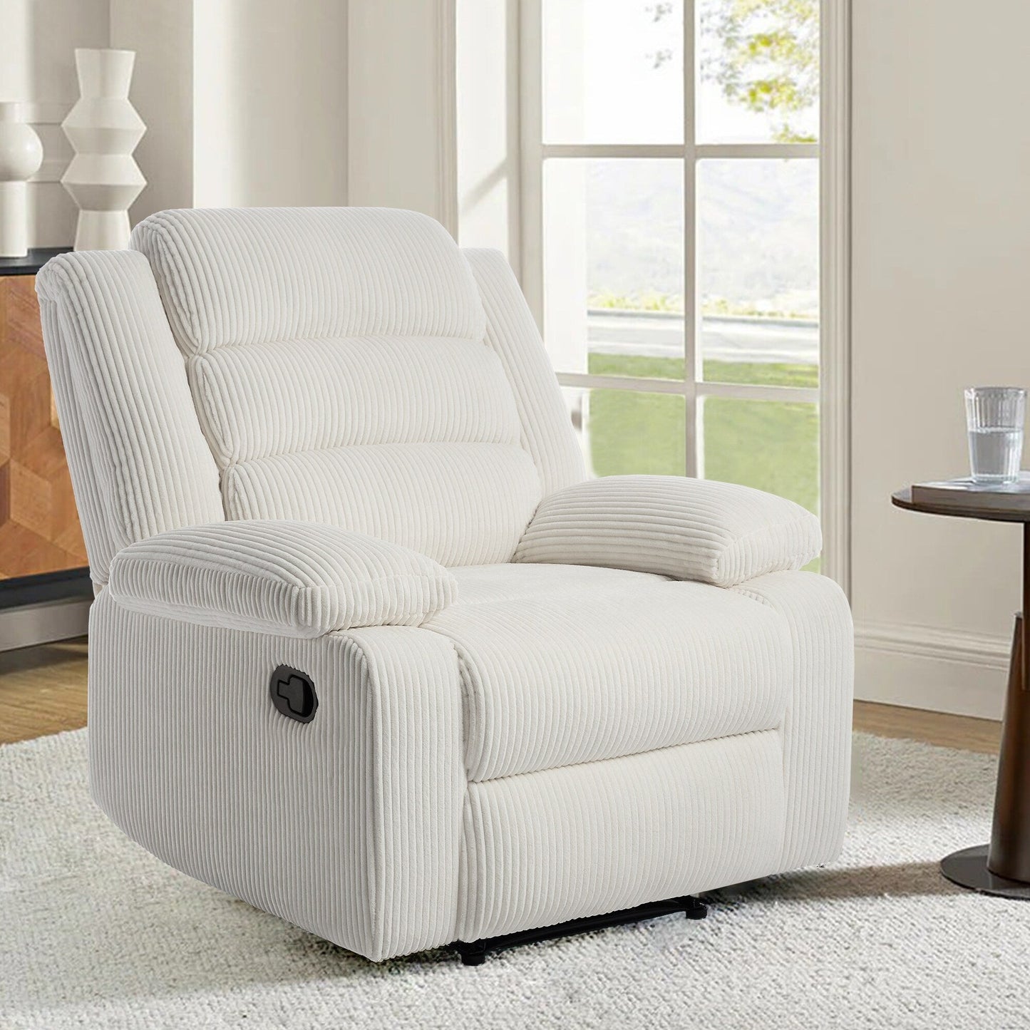 Modern Corduroy Manual Recliner Chair, Lounger Adjustable Recliners with Wide Armrest
