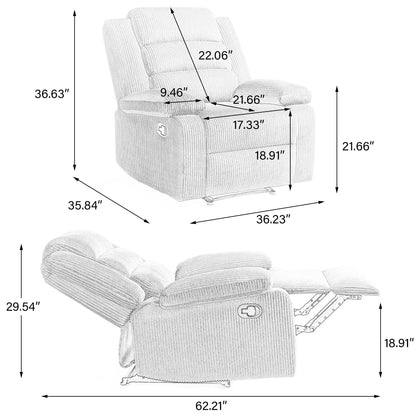 Modern Corduroy Manual Recliner Chair, Lounger Adjustable Recliners with Wide Armrest