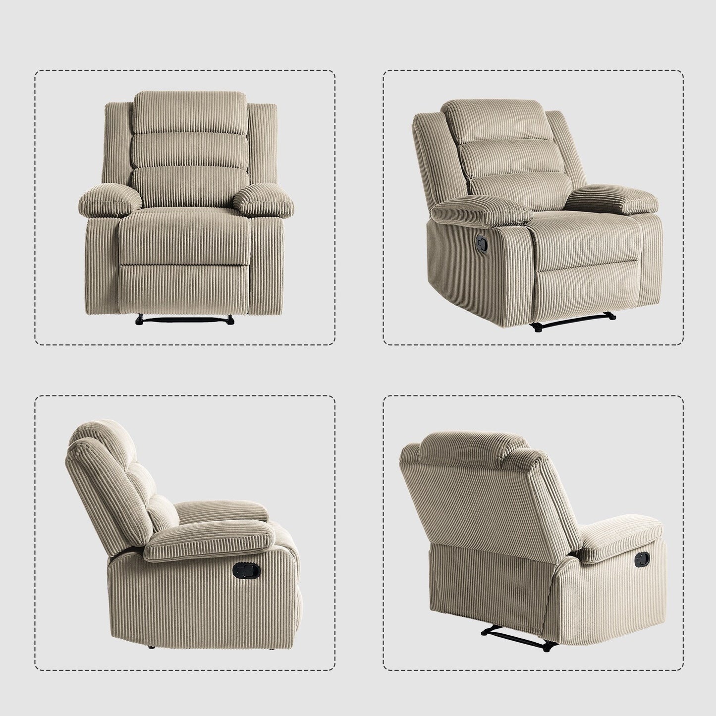 Modern Corduroy Manual Recliner Chair, Lounger Adjustable Recliners with Wide Armrest