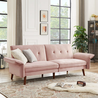 Modern Futon Sofa Bed, Convertible Sleeper Sofa with Tapered Wood Legs, 78.35 W, Small Split Back Sofa for Living Room