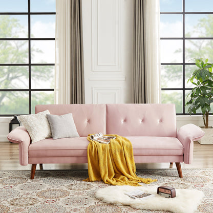 Modern Futon Sofa Bed, Convertible Sleeper Sofa with Tapered Wood Legs, 78.35 W, Small Split Back Sofa for Living Room