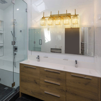 Modern Gold Dimmable Wall Light Glam Cylinder Bathroom Crystal Vanity Light Wall Sconces