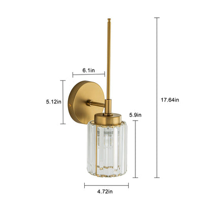 Modern Gold Dimmable Wall Light Glam Cylinder Bathroom Crystal Vanity Light Wall Sconces
