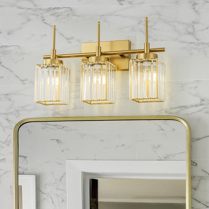 Modern Gold Dimmable Wall Light Glam Cylinder Bathroom Crystal Vanity Light Wall Sconces