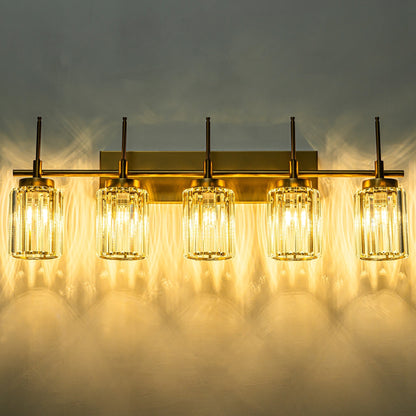 Modern Gold Dimmable Wall Light Glam Cylinder Bathroom Crystal Vanity Light Wall Sconces