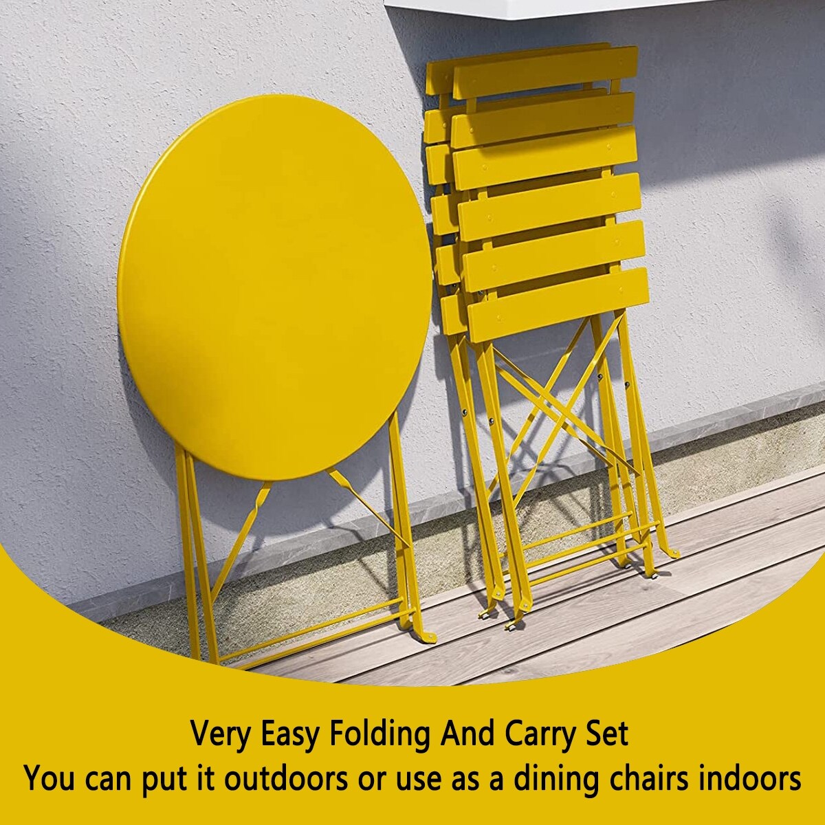 3pc Metal Folding Bistro Set, Weather-Resistant Outdoor/Indoor Conversation Set for Patio, Yard, Garden