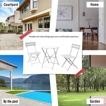 3pc Metal Folding Bistro Set, Weather-Resistant Outdoor/Indoor Conversation Set for Patio, Yard, Garden