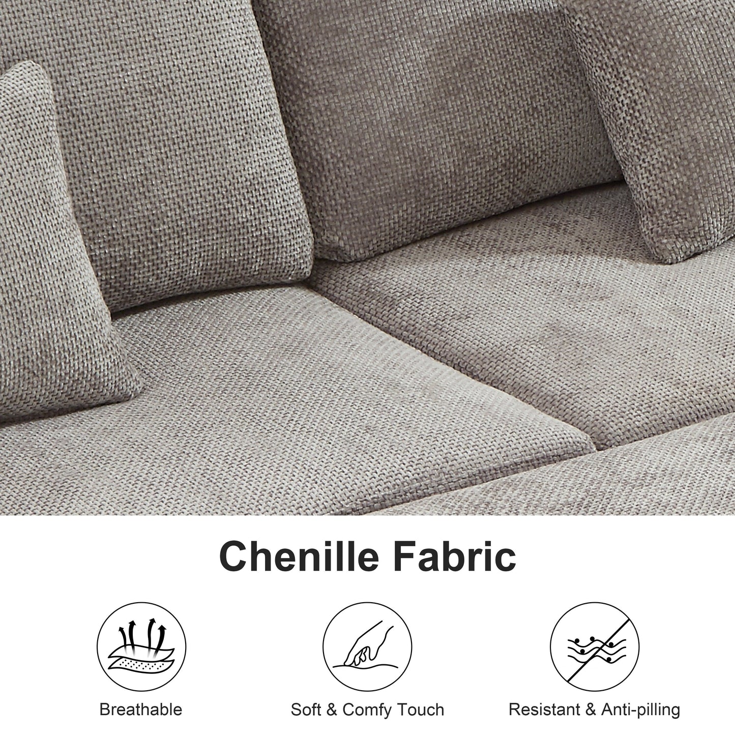 Modern L-Shaped Chenille Sectional Sofa with Pull-Out Sleeper, Storage Seats, Ottoman and 2 Pillows for Living Room