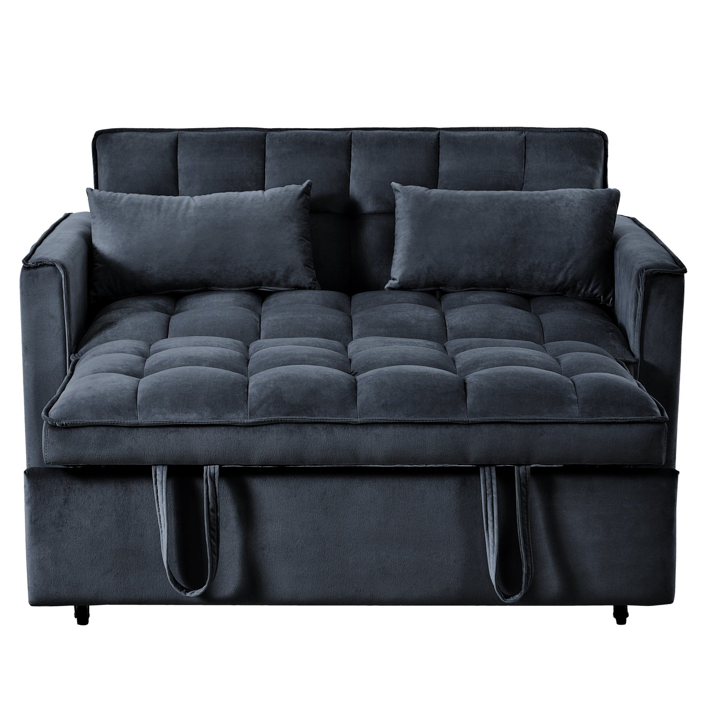 Modern Pull-Out Couch Bed, 3-in-1 Sleeper Sofa with Adjustable Backrest, Velvet Loveseat, Pillows & Side Pockets