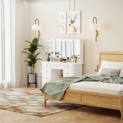 Modern White Makeup Vanity Fold Mirror Adjustable Lighting Dressing - 40.2x54.1