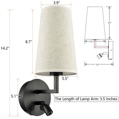 Morbihan Wall Sconce Set of 2 Fabric Wall Lamp with USB Port and Switch