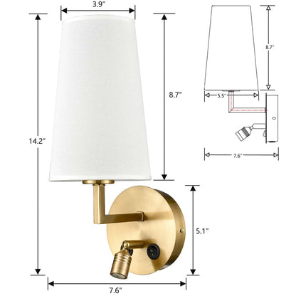 Morbihan Wall Sconce Set of 2 Fabric Wall Lamp with USB Port and Switch