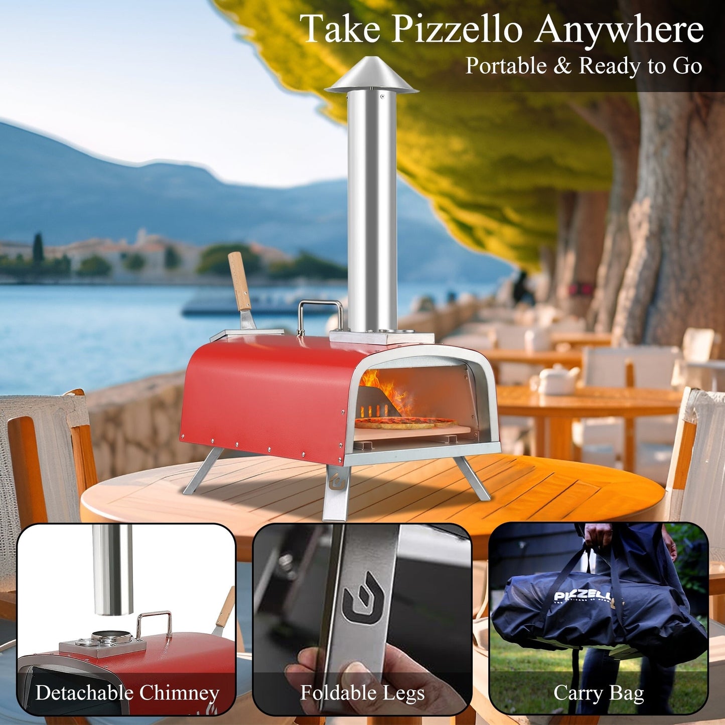 Multi-Fuel Outdoor Pizza Oven Stonebaked Pizza Maker with Gas Burner & Wood Box - 12 inch