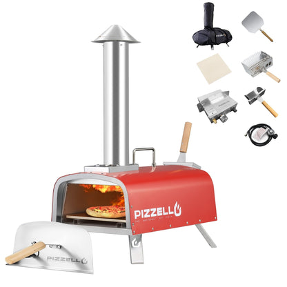 Multi-Fuel Outdoor Pizza Oven Stonebaked Pizza Maker with Gas Burner & Wood Box - 12 inch