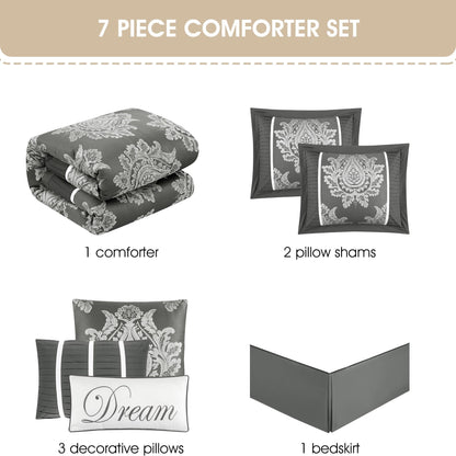 Nanshing Tiana 7 Piece Traditional Damask Comforter Set