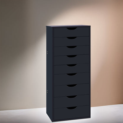 Narrow Wooden 9-Drawer Cabinet with Smooth-Glide Drawers and Top Storage Shelf