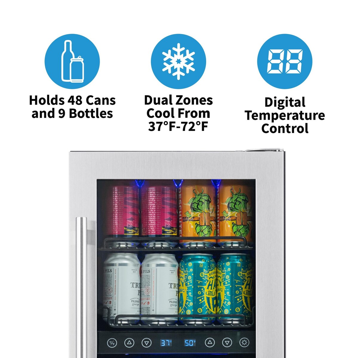 NewAir SplitShelf Built-In Wine & Beverage Cooler for 9-Bottle Wine & 48 Can Cellar Fridge Refrigerator in Stainless Steel