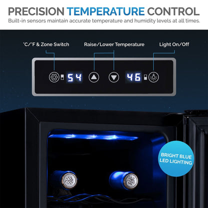 Newair Shadow-T Series Wine Cooler Refrigerator, 18 Bottle Dual Temperature Zone, Freestanding, Thermoelectric, Digital Control