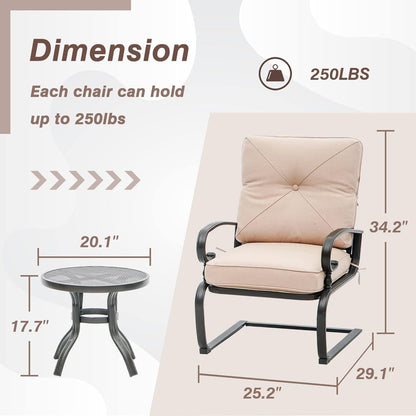 Nista 3 Piece Outdoor Patio C-Spring Bistro Set Dining Chairs with Cushions and Coffee Table by Havenside Home