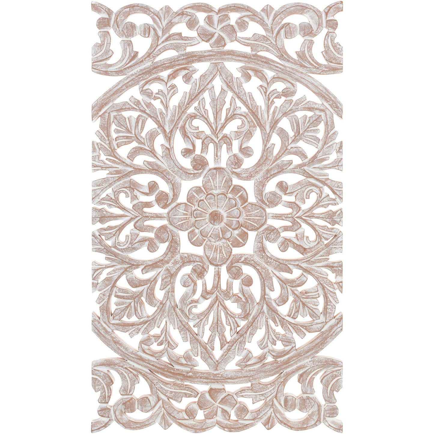 Norma Floral Hand Carved Natural Wooden 48x28-inch 3-Panel Wall Art