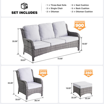 OVIOS 5-piece Patio Wicker High Back Conversation Set