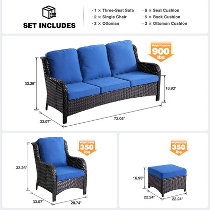 OVIOS 5-piece Patio Wicker High Back Conversation Set