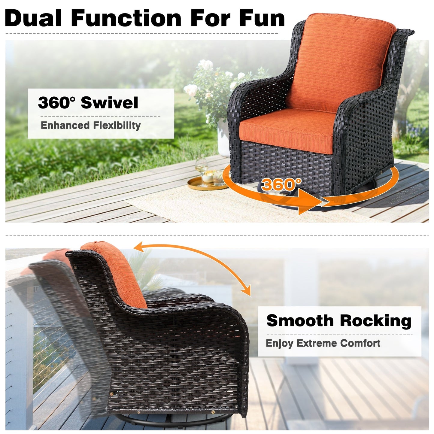OVIOS 8-piece Patio Wicker Furniture Swivel Chair Set