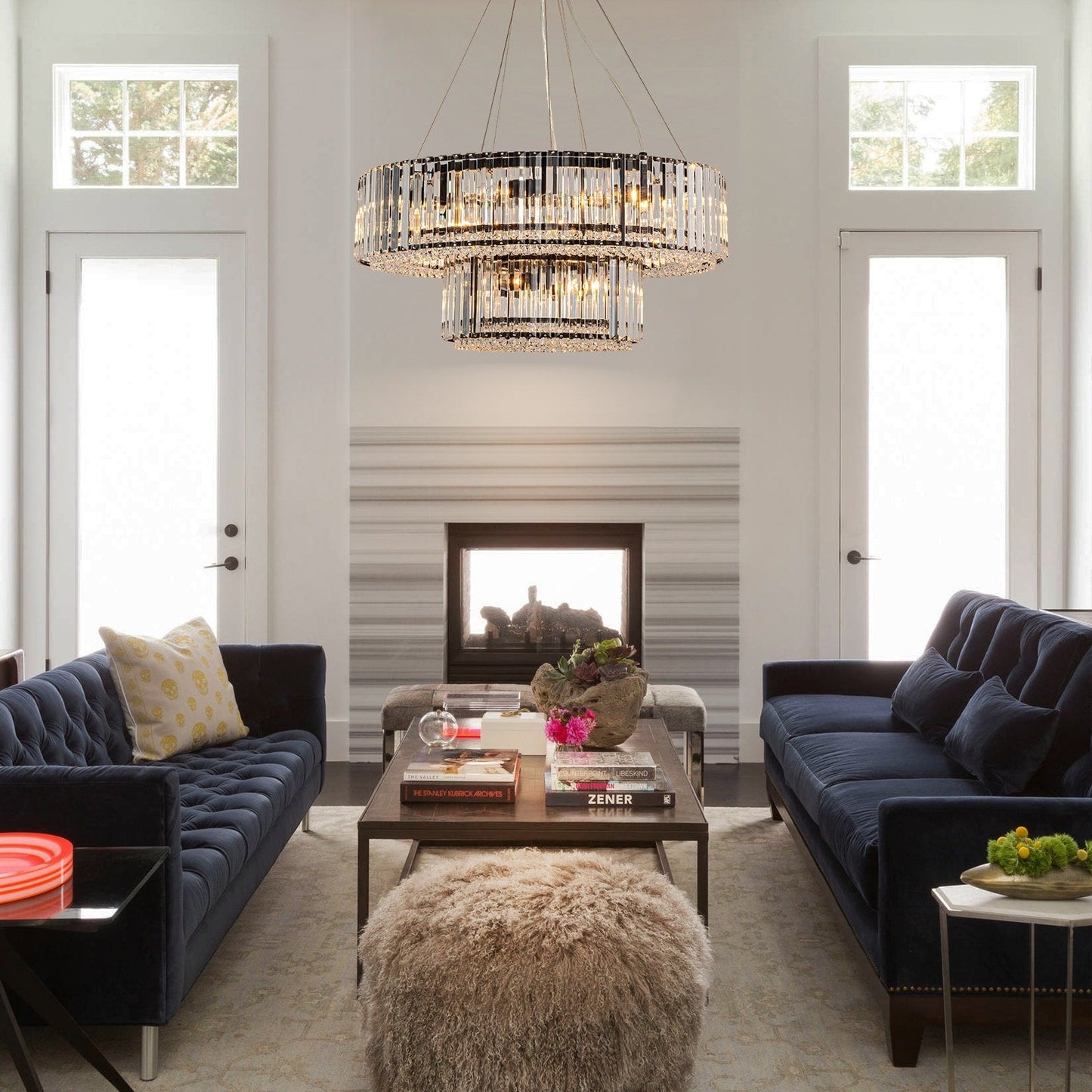 OYIPRO 6/8/12-Light Modern Round Crystal Chandelier Drum Shape Pendant Light for Kitchen Island