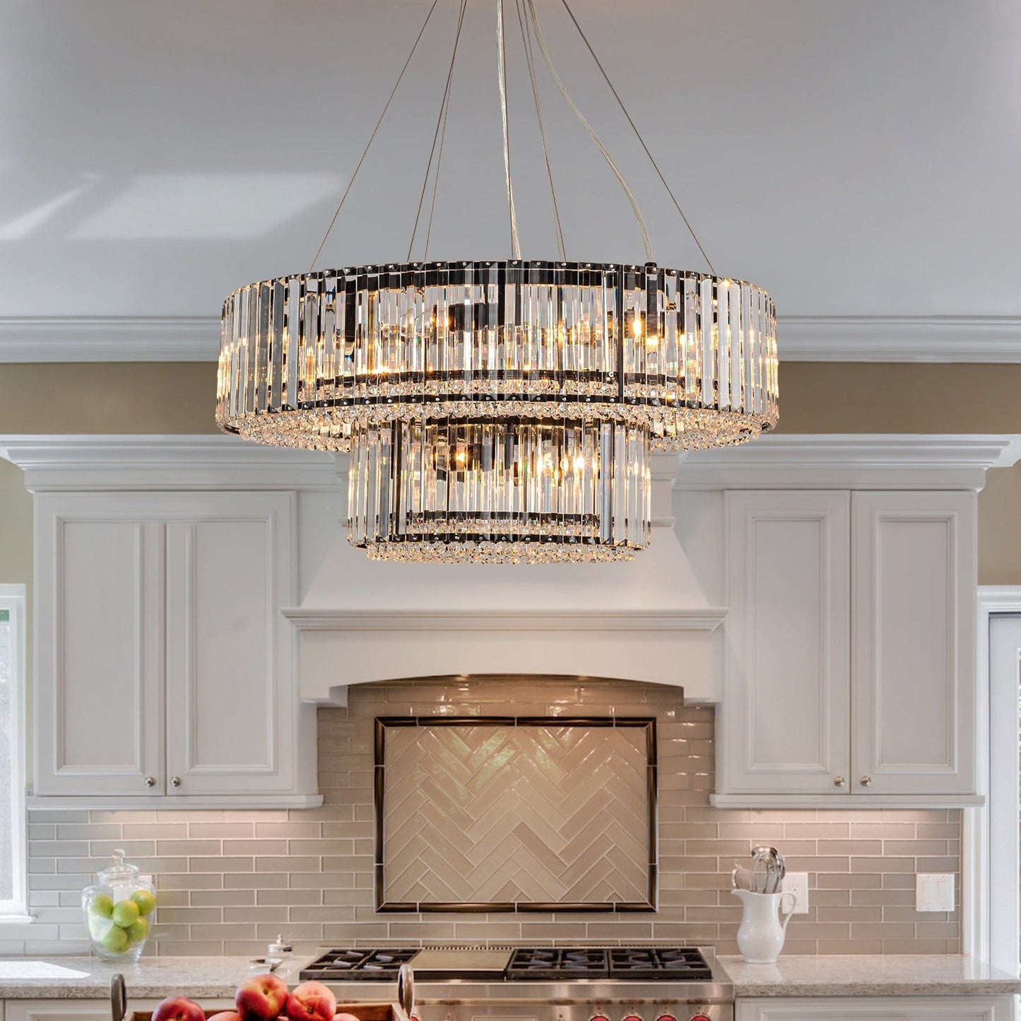 OYIPRO 6/8/12-Light Modern Round Crystal Chandelier Drum Shape Pendant Light for Kitchen Island