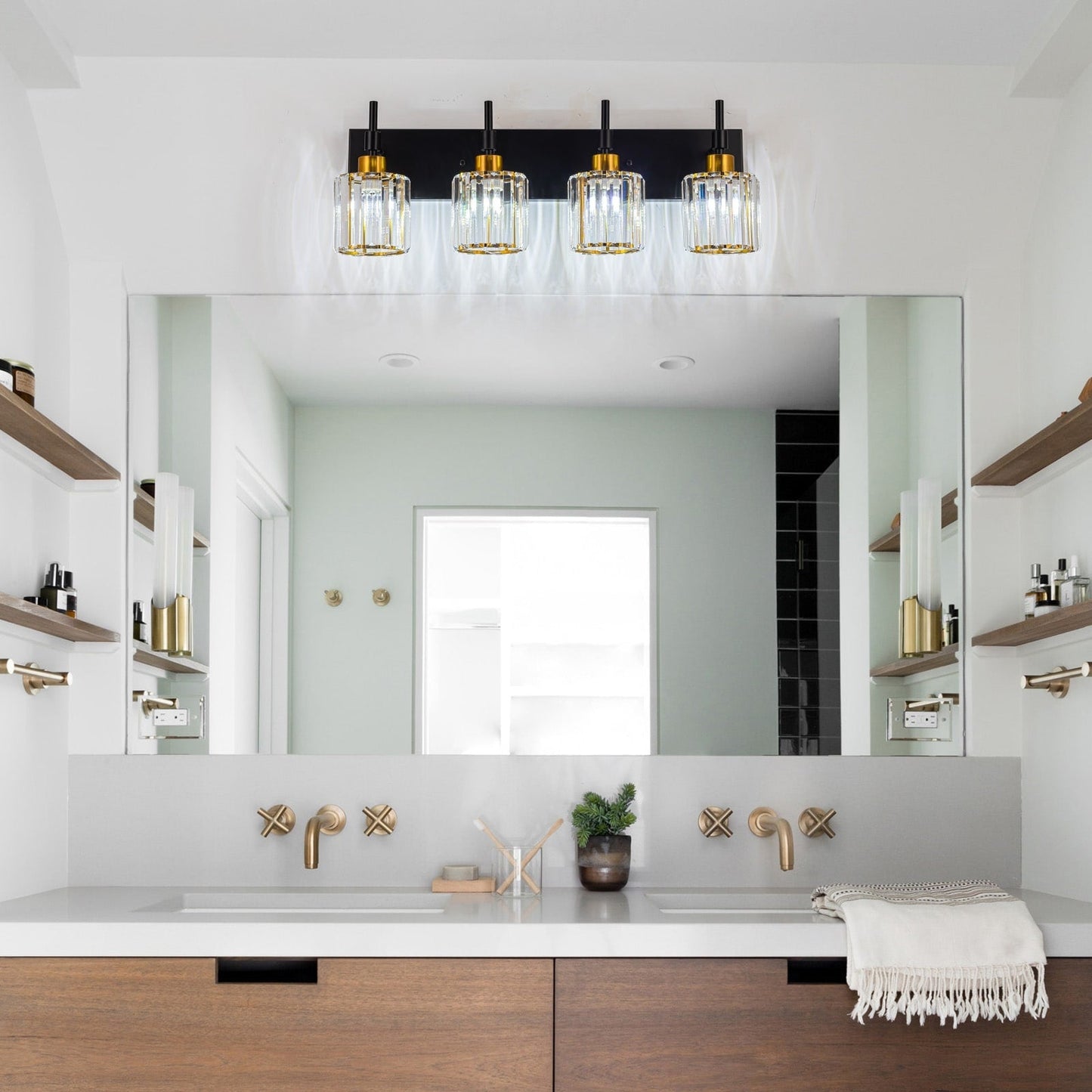 Modern Dimmable Crystal Bathroom Vanity Light Wall Sconces with Crystal Shades