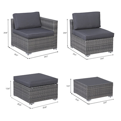 5-piece Outdoor Wicker Sectional Sofa Set with Cushions