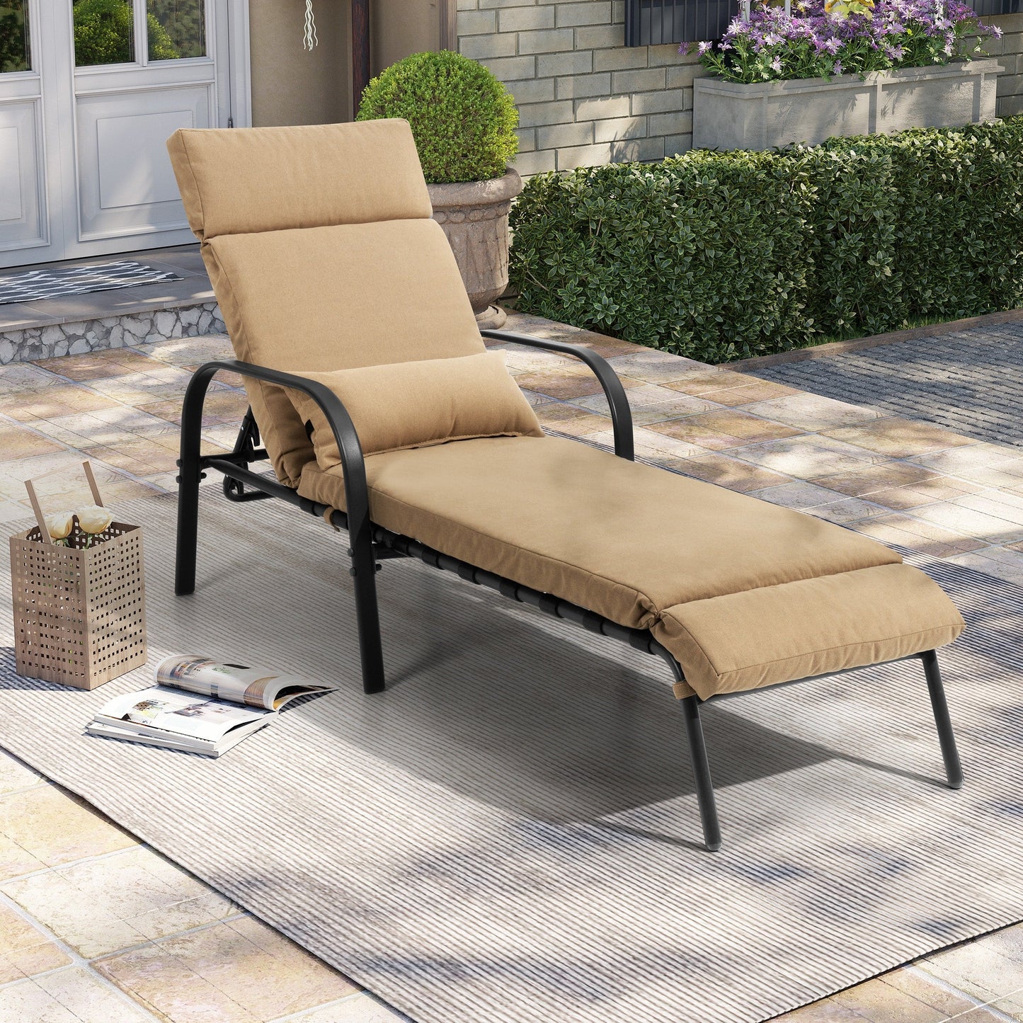 Outdoor Adjustable Patio Chaise Lounge Chair with Cushion Beach Poolside