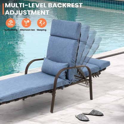 Outdoor Adjustable Patio Chaise Lounge Chair with Cushion Beach Poolside