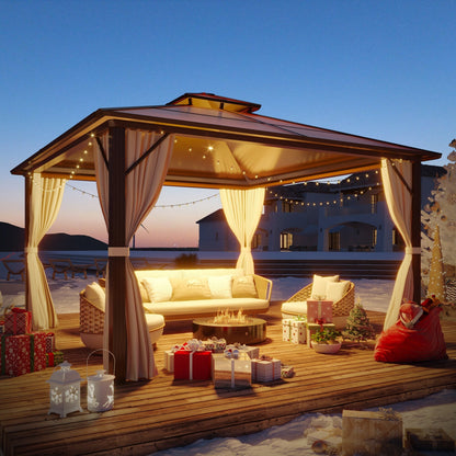 EROMMY Hardtop Gazebo,Outdoor Pergola with Double Roof & Netting & Curtains,Heavy Duty Canopy for Patio, Backyard, Pool party