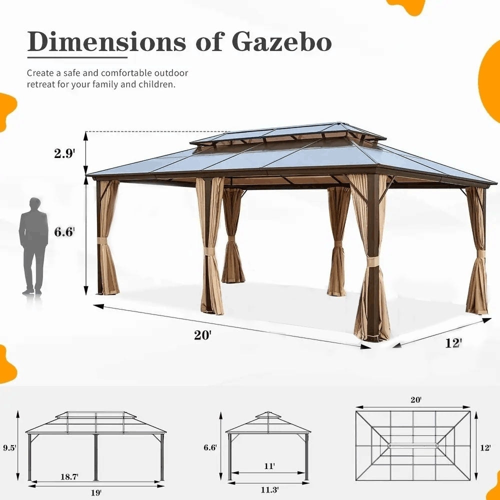Hardtop Gazebo for Backyard – Permanent Pergola with Netting, Curtains & Double Roof, All-Weather Outdoor Shelter