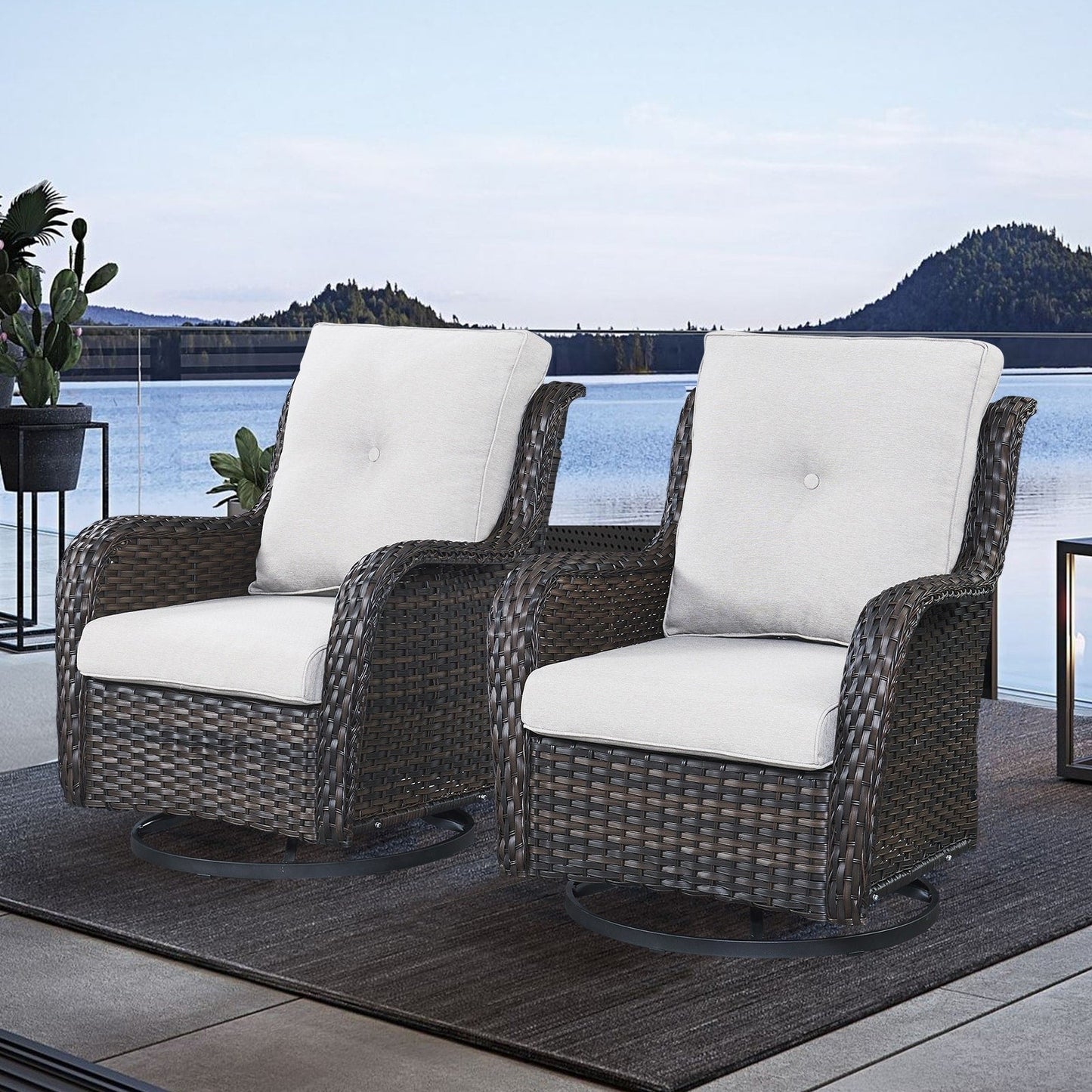 Gymojoy Outdoor Wicker Rocking Lounge Chairs with Swivel Base (Set of 2)