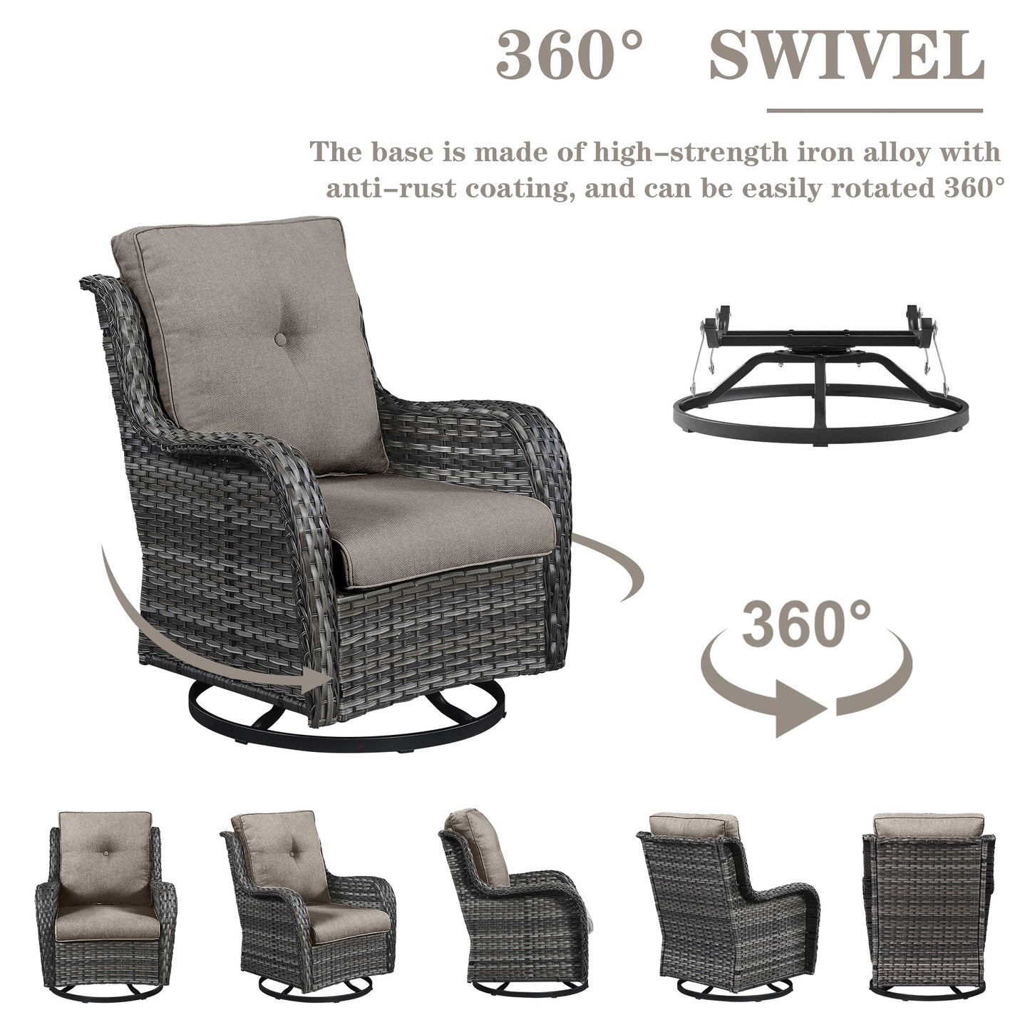 Gymojoy Outdoor Wicker Rocking Lounge Chairs with Swivel Base (Set of 2)