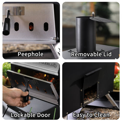 Outdoor Wood Fired Pizza Oven 2-Layer Pizza Maker Outside Pizza Grill for Backyard Parties - 12 inch