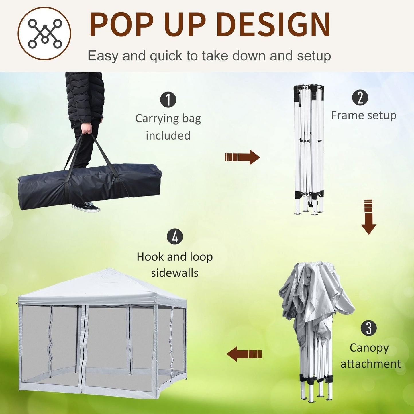 Outsunny 10' x 10' Heavy Duty Pop Up Canopy with Removable Mesh Sidewall Netting, Easy Setup Design, Outdoor Party Event